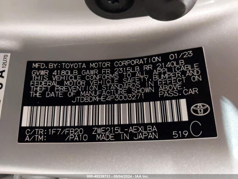 2023 TOYOTA COROLLA HYBRID LE - JTDBDMHE4P3003271 | SeoVin.biz