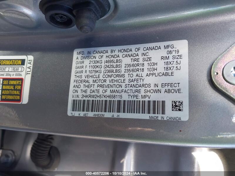 2019 HONDA CR-V EX - 2HKRW2H57KH658115 | SeoVin.biz