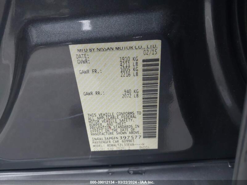 2015 NISSAN ALTIMA 2.5 SL - 1N4AL3AP6FN397577 | SeoVin.biz