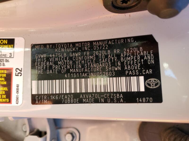 2022 TOYOTA CAMRY NIGHT SHADE - 4T1S11AK3NU052603 | SeoVin.biz