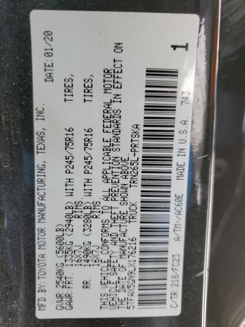 2020 TOYOTA TACOMA DOUBLE CAB - 5TFAX5GN9LX176216 | SeoVin.biz
