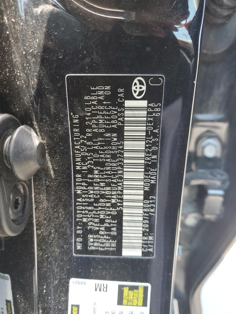 2022 TOYOTA COROLLA LE - 5YFEPMAE3NP337245 | SeoVin.biz