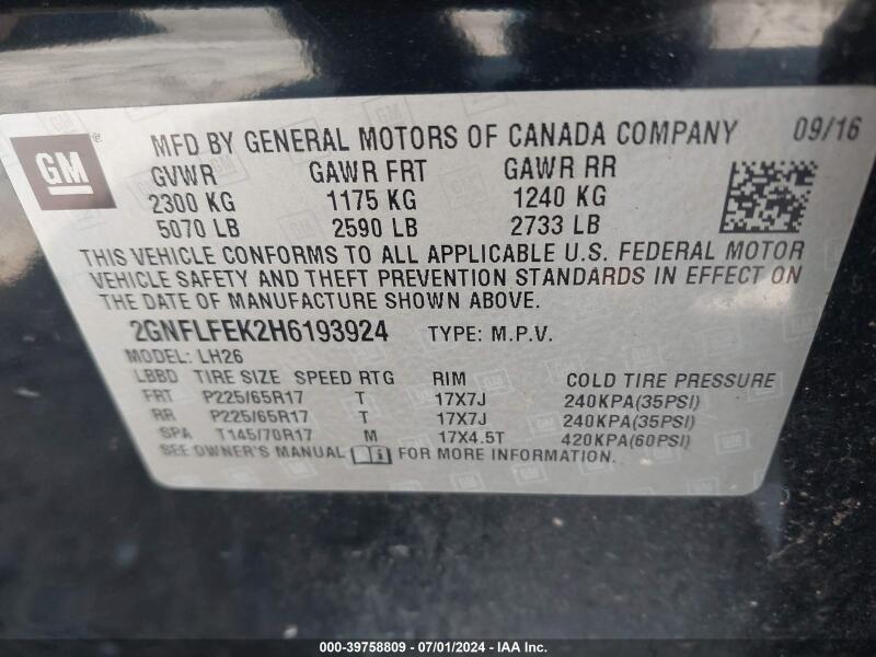 2017 CHEVROLET EQUINOX LT - 2GNFLFEK2H6193924 | SeoVin.biz