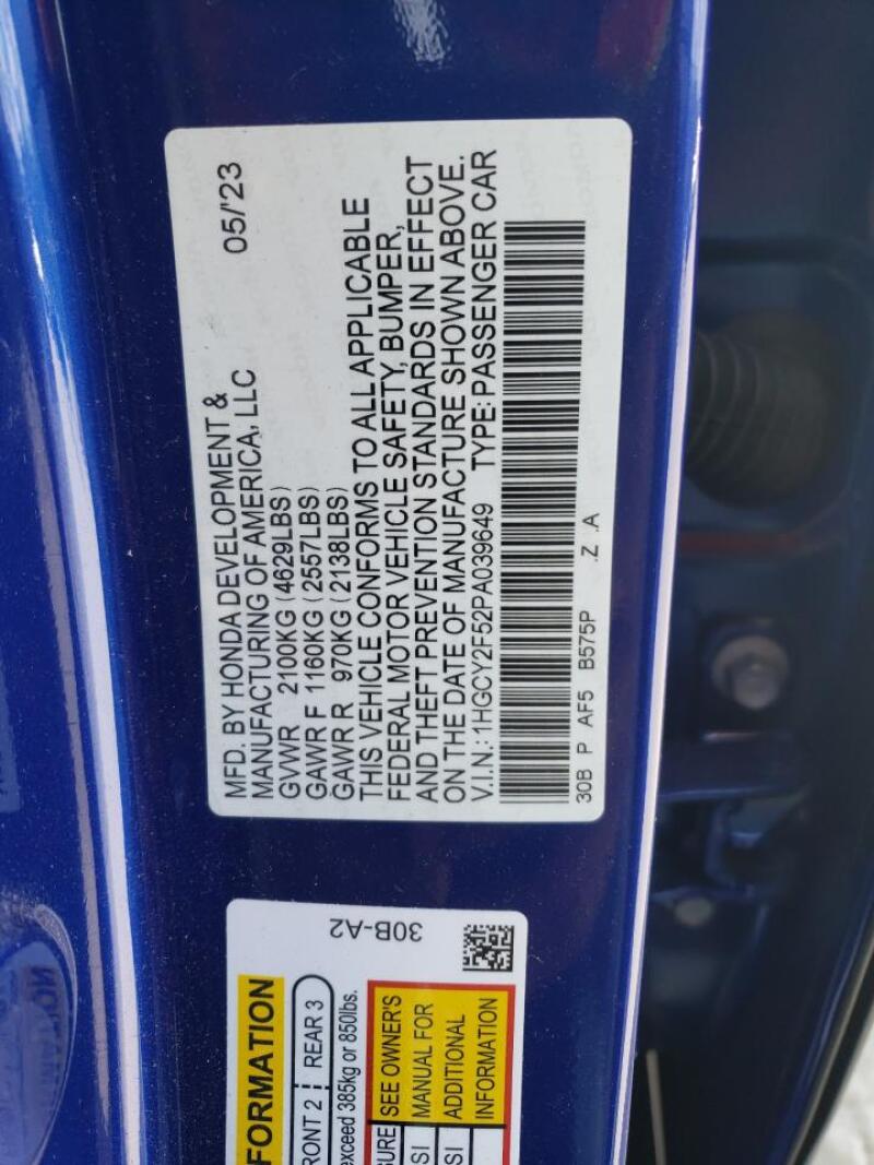 2023 HONDA ACCORD HYBRID SPORT - 1HGCY2F52PA039649 | SeoVin.biz
