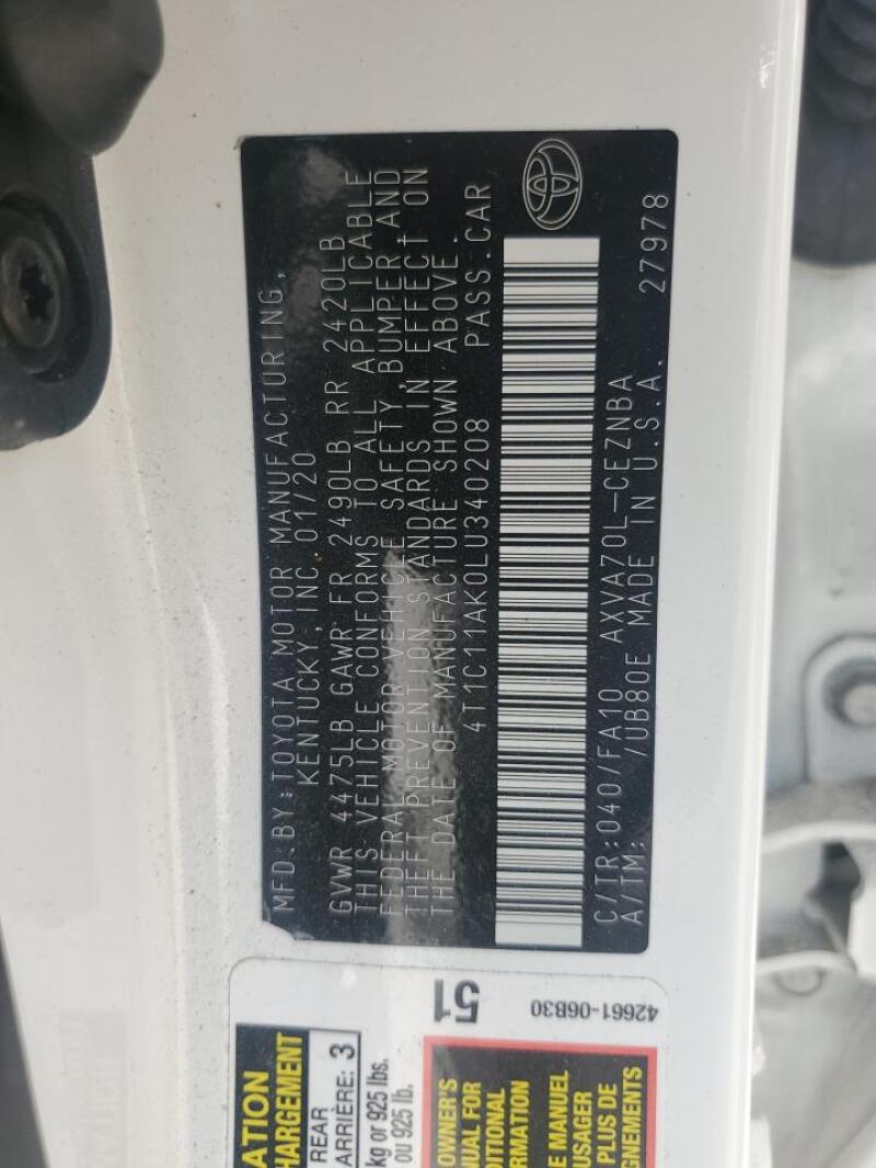 2020 TOYOTA CAMRY LE - 4T1C11AK0LU340208 | SeoVin.biz