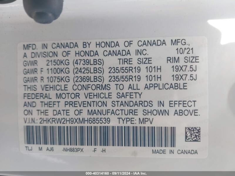 2021 HONDA CR-V AWD TOURING - 2HKRW2H9XMH685539 | SeoVin.biz