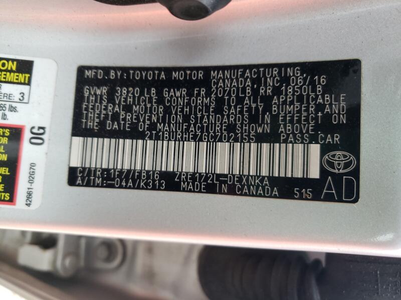 2016 TOYOTA COROLLA L - 2T1BURHE7GC702155 | SeoVin.biz