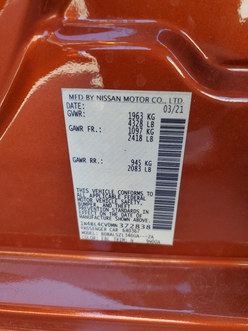 2021 NISSAN ALTIMA SR - 1N4BL4CV0MN372838 | SeoVin.biz