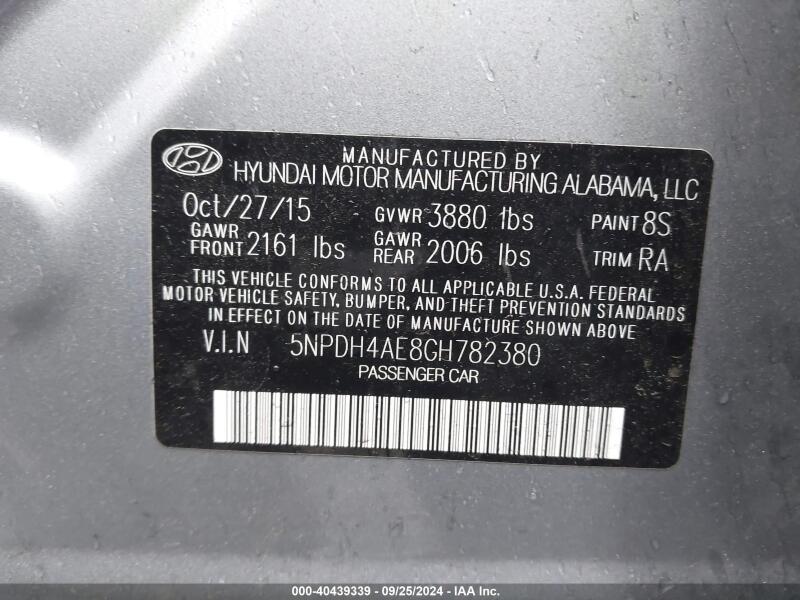 2016 HYUNDAI ELANTRA SE - 5NPDH4AE8GH782380 | SeoVin.biz