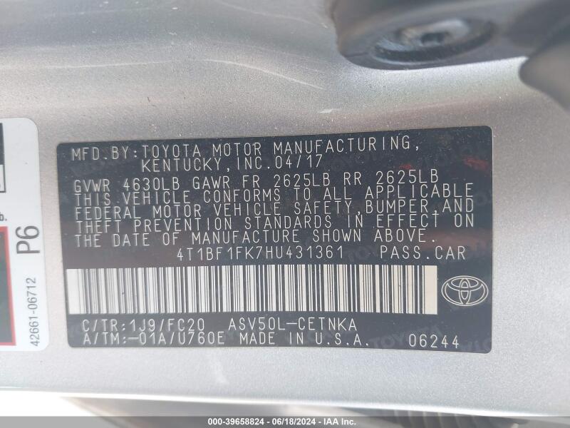 2017 TOYOTA CAMRY LE - 4T1BF1FK7HU431361 | SeoVin.biz
