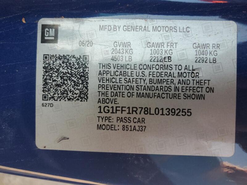 2020 CHEVROLET CAMARO LZ - 1G1FF1R78L0139255 | SeoVin.biz