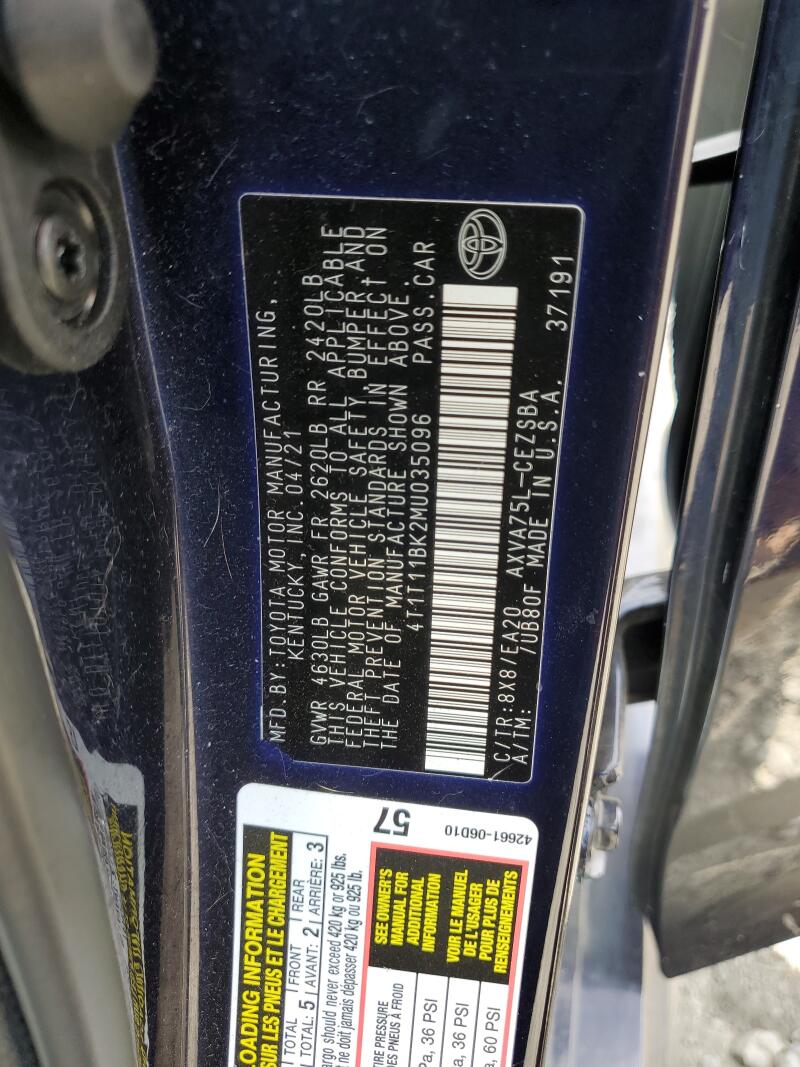 2021 TOYOTA CAMRY SE - 4T1T11BK2MU035096 | SeoVin.biz