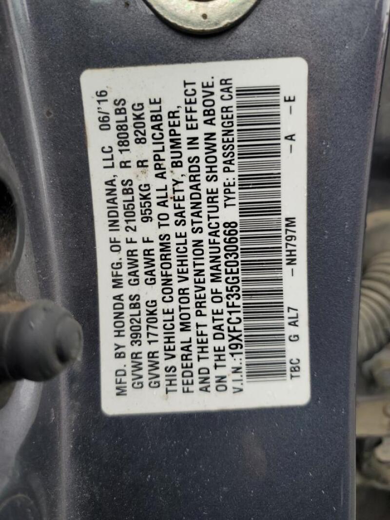 2016 HONDA CIVIC EX - 19XFC1F35GE030668 | SeoVin.biz