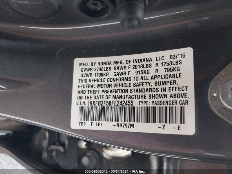 2015 HONDA CIVIC LX - 19XFB2F56FE242455 | SeoVin.biz