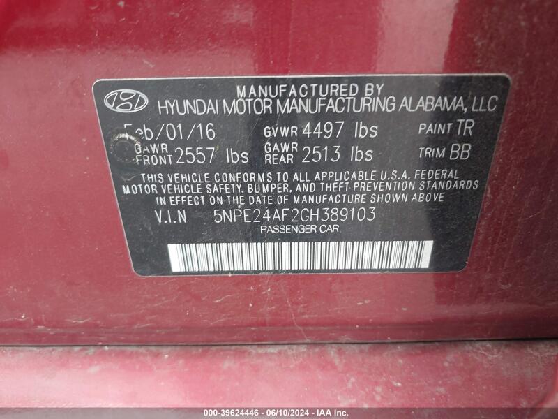 2016 HYUNDAI SONATA SE - 5NPE24AF2GH389103 | SeoVin.biz