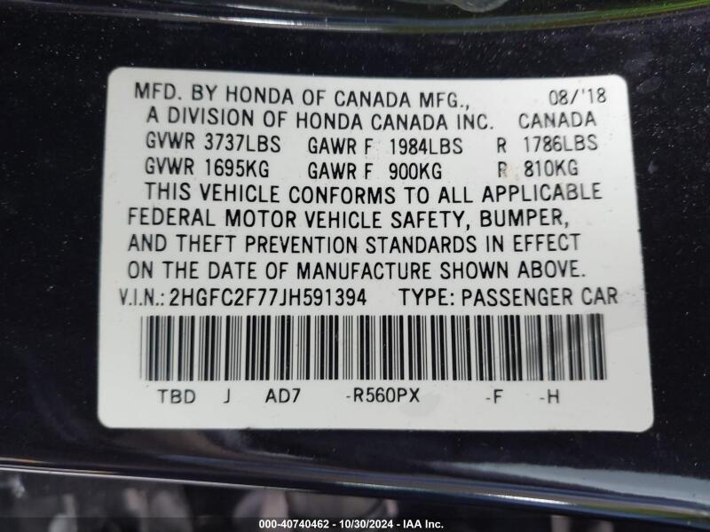 2018 HONDA CIVIC EX - 2HGFC2F77JH591394 | SeoVin.biz