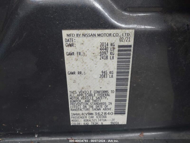2021 NISSAN ALTIMA SR VC-TURBO FWD - 1N4AL4CV9MN362840 | SeoVin.biz