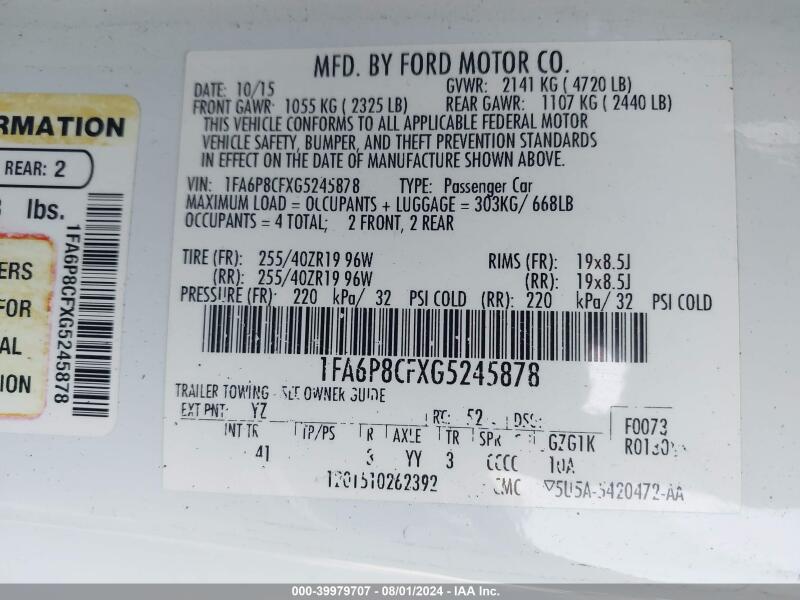 2016 FORD MUSTANG GT PREMIUM - 1FA6P8CFXG5245878 | SeoVin.biz