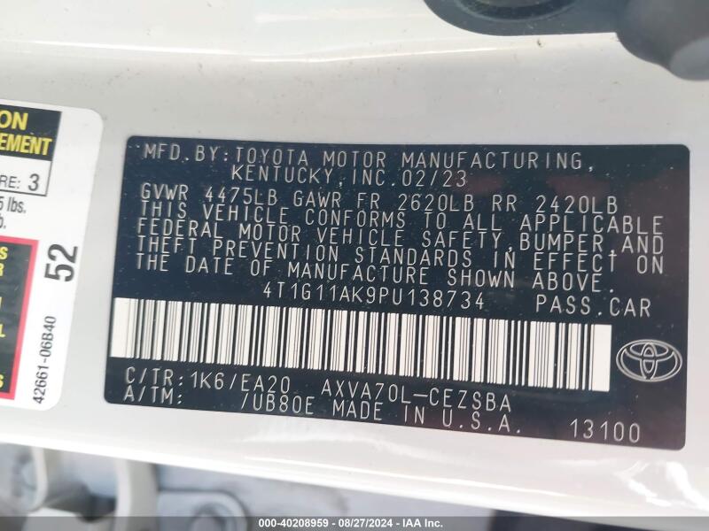 2023 TOYOTA CAMRY SE - 4T1G11AK9PU138734 | SeoVin.biz