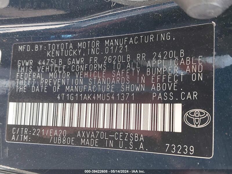 2021 TOYOTA CAMRY SE - 4T1G11AK4MU541371 | SeoVin.biz