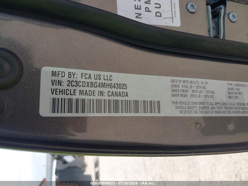 2021 DODGE CHARGER SXT RWD - 2C3CDXBG4MH643025 | SeoVin.biz