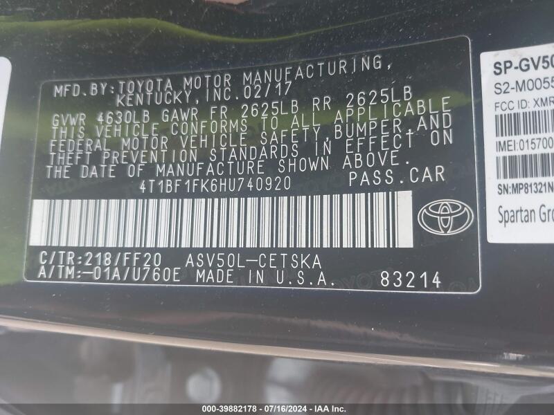 2017 TOYOTA CAMRY SE - 4T1BF1FK6HU740920 | SeoVin.biz
