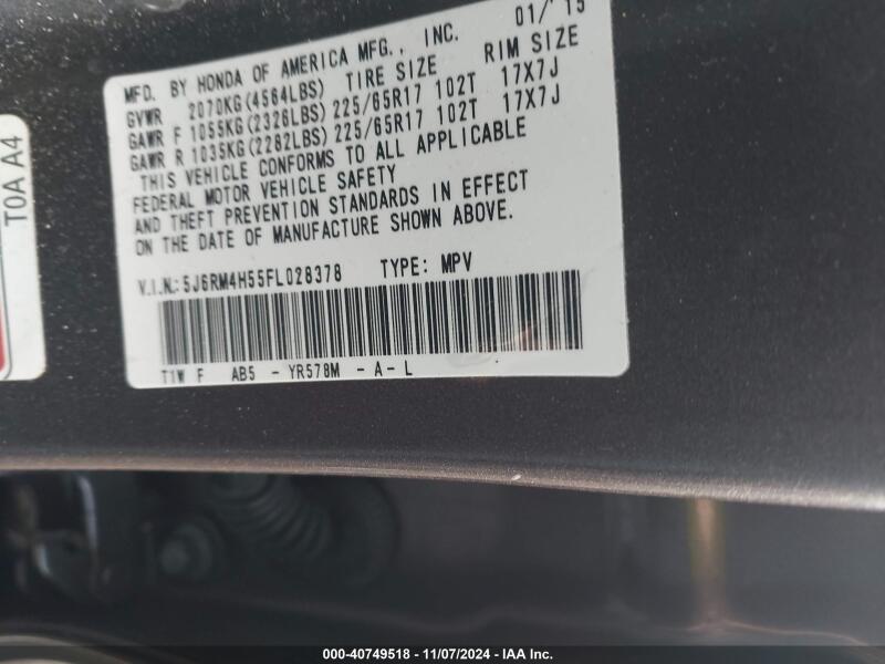 2015 HONDA CR-V EX - 5J6RM4H55FL028378 | SeoVin.biz