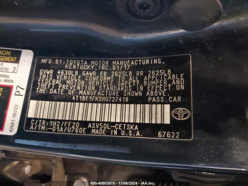 2017 TOYOTA CAMRY SE - 4T1BF1FK0HU727418 | SeoVin.biz