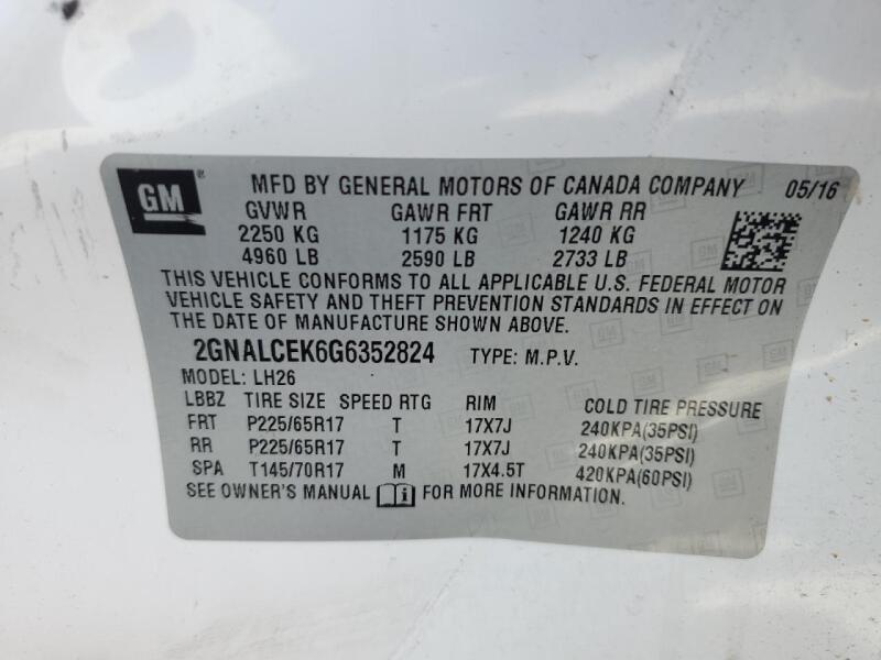 2016 CHEVROLET EQUINOX LT - 2GNALCEK6G6352824 | SeoVin.biz