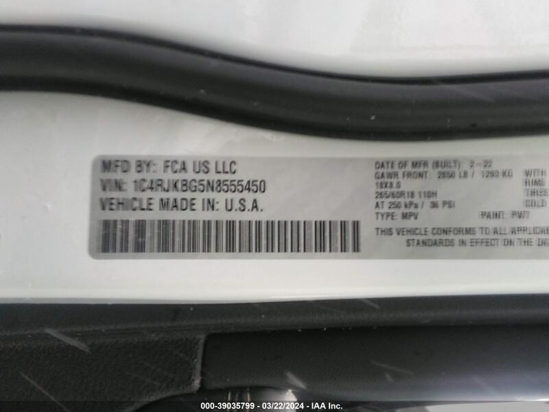 2022 JEEP GRAND CHEROKEE L LIMITED 4X4 - 1C4RJKBG5N8555450 | SeoVin.biz