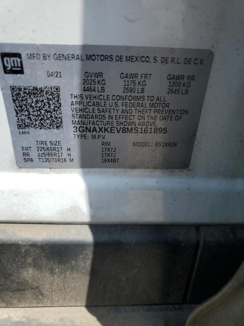 2021 CHEVROLET EQUINOX LT - 3GNAXKEV8MS161895 | SeoVin.biz