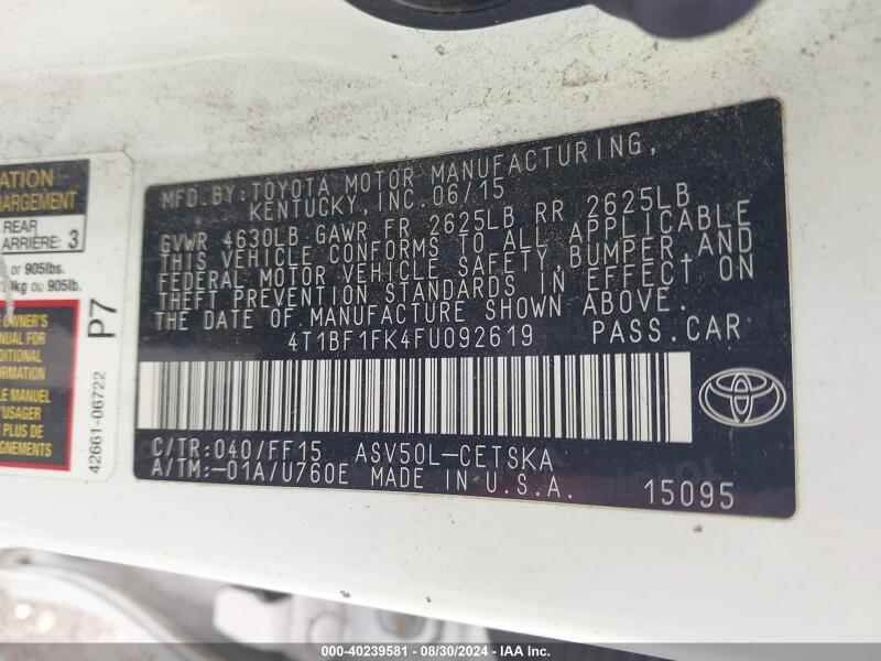 2015 TOYOTA CAMRY SE - 4T1BF1FK4FU092619 | SeoVin.biz