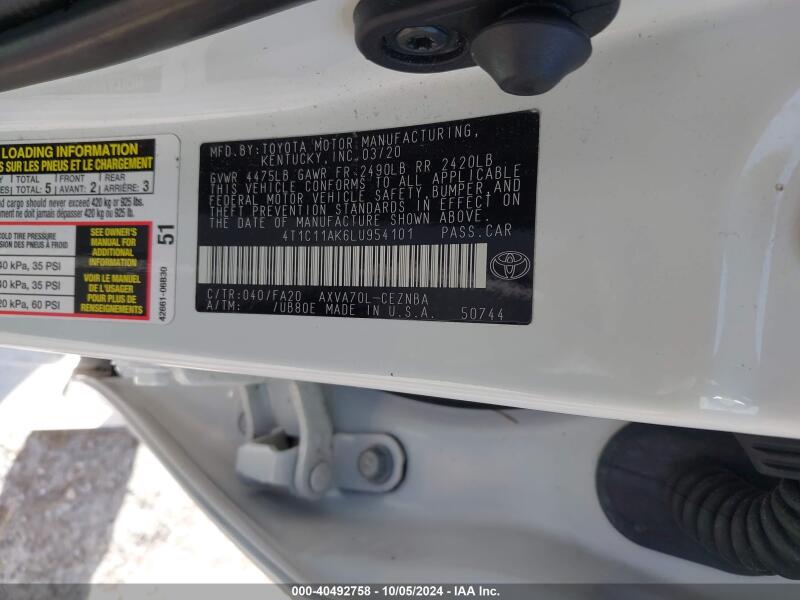 2020 TOYOTA CAMRY LE - 4T1C11AK6LU954101 | SeoVin.biz