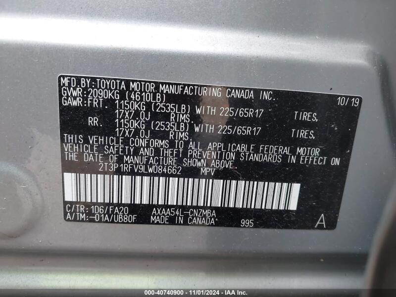 2020 TOYOTA RAV4 XLE - 2T3P1RFV9LW084662 | SeoVin.biz