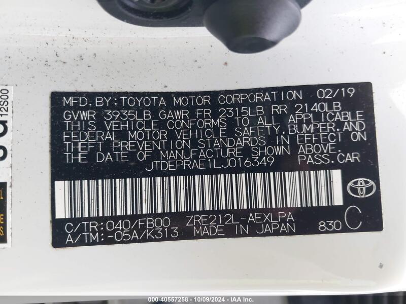 2020 TOYOTA COROLLA LE - JTDEPRAE1LJ016349 | SeoVin.biz