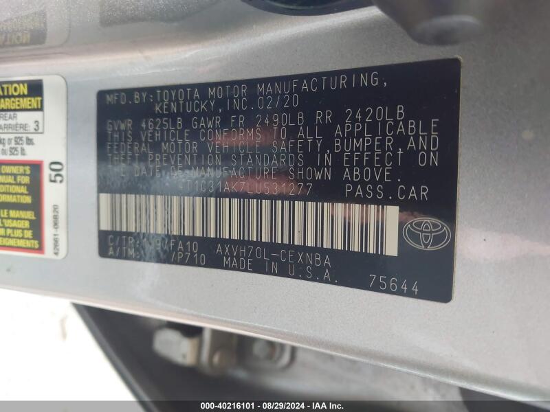 2020 TOYOTA CAMRY LE HYBRID - 4T1C31AK7LU531277 | SeoVin.biz