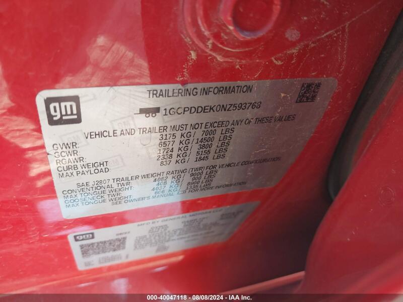 2022 CHEVROLET SILVERADO 1500 4WD STANDARD BED LT - 1GCPDDEK0NZ593768 | SeoVin.biz
