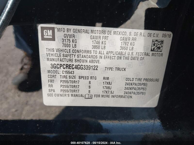 2016 CHEVROLET SILVERADO 1500 1LT - 3GCPCREC4GG339122 | SeoVin.biz