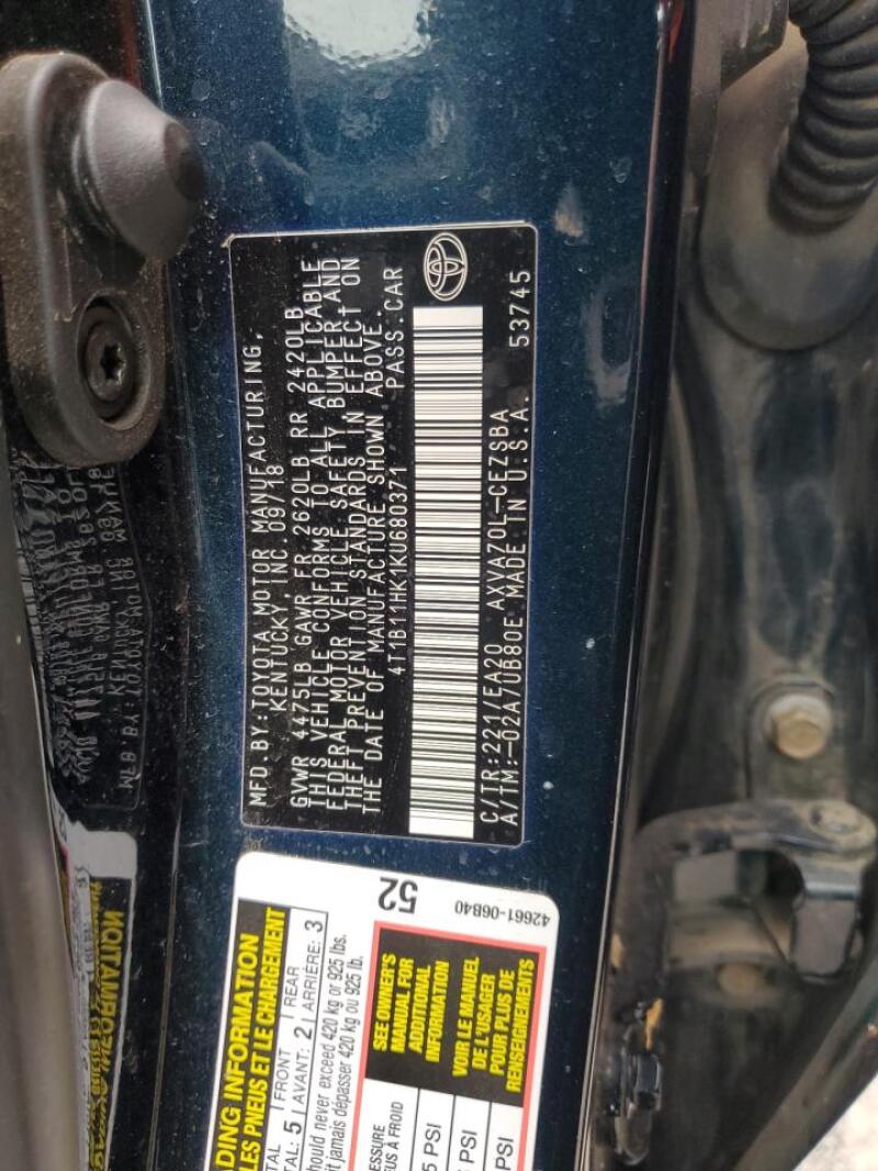2019 TOYOTA CAMRY L - 4T1B11HK1KU680371 | SeoVin.biz