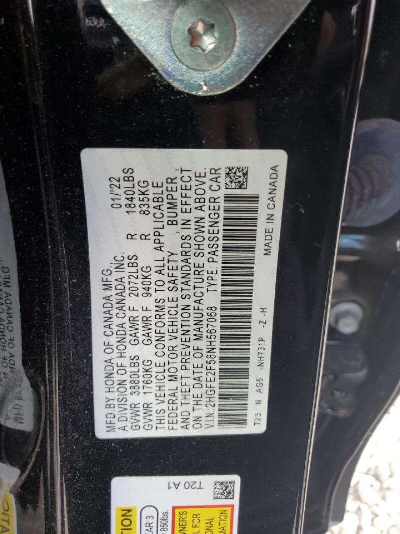 2022 HONDA CIVIC SPORT - 2HGFE2F58NH567068 | SeoVin.biz