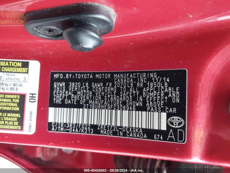 2015 TOYOTA COROLLA S PLUS - 2T1BURHE9FC308946 | SeoVin.biz