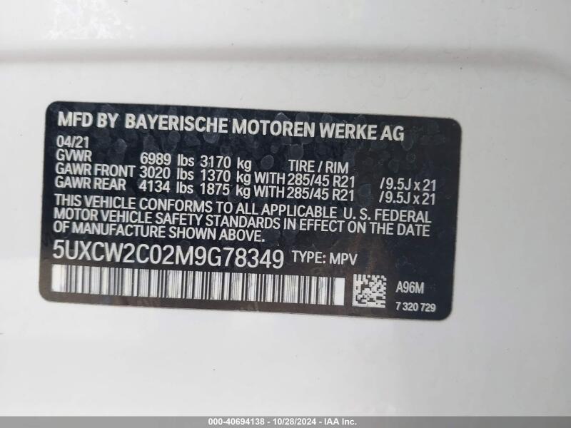 2021 BMW X7 XDRIVE40I - 5UXCW2C02M9G78349 | SeoVin.biz