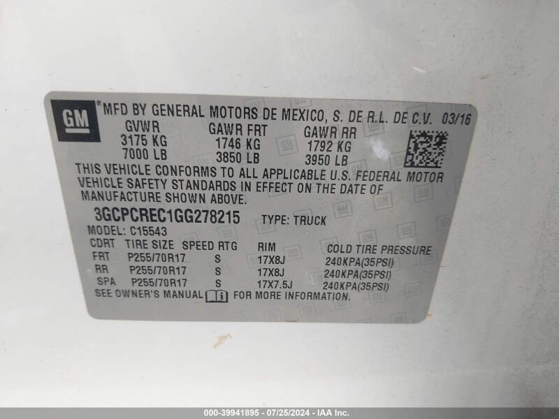 2016 CHEVROLET SILVERADO 1500 1LT - 3GCPCREC1GG278215 | SeoVin.biz