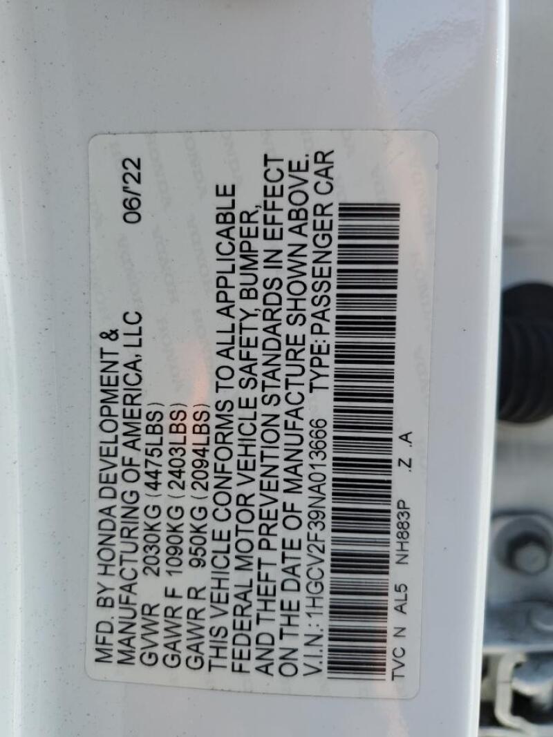 2022 HONDA ACCORD SPORT - 1HGCV2F39NA013666 | SeoVin.biz