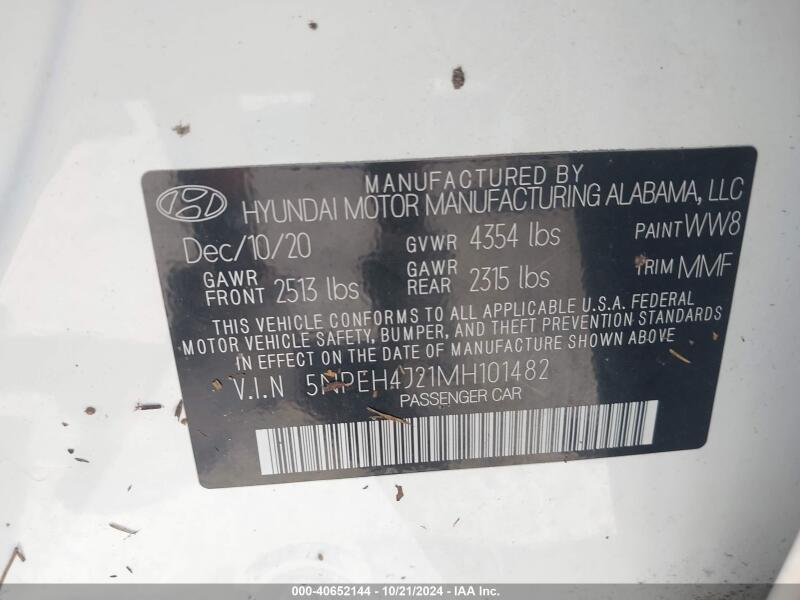 2021 HYUNDAI SONATA LIMITED - 5NPEH4J21MH101482 | SeoVin.biz