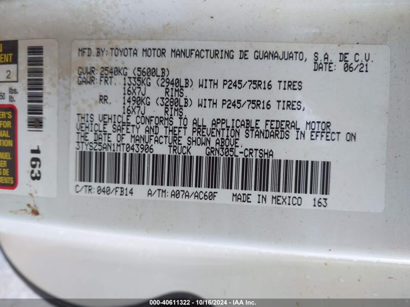 2021 TOYOTA TACOMA SR V6 - 3TYSZ5AN1MT043906 | SeoVin.biz