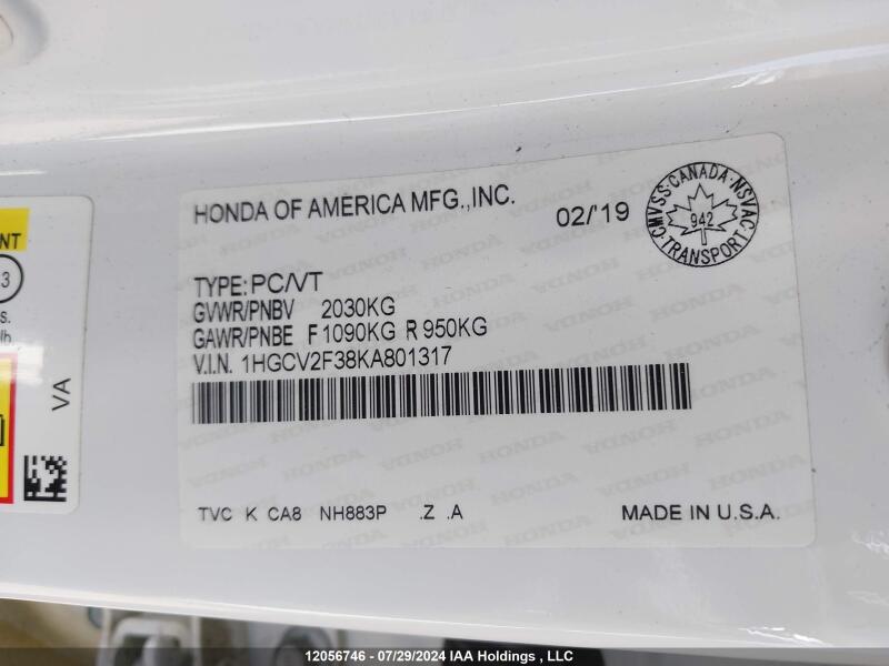 2019 HONDA ACCORD SPORT - 1HGCV2F38KA801317 | SeoVin.biz