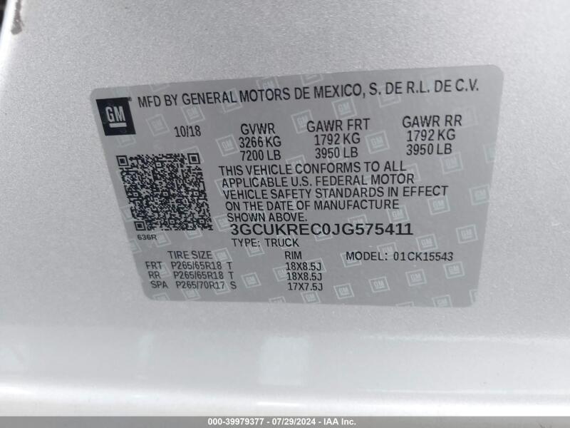 2018 CHEVROLET SILVERADO 1500 2LT - 3GCUKREC0JG575411 | SeoVin.biz