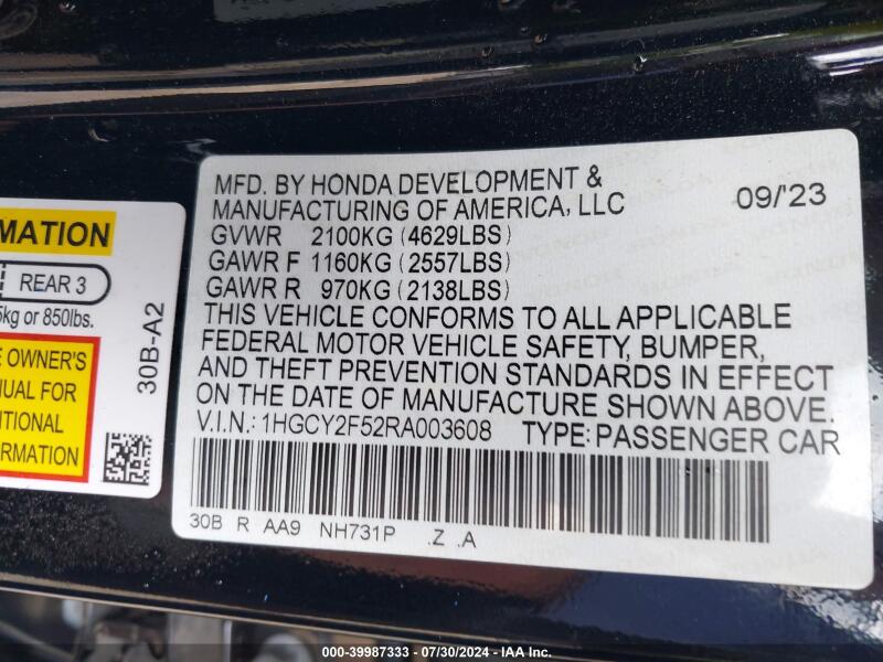 2024 HONDA ACCORD HYBRID SPORT - 1HGCY2F52RA003608 | SeoVin.biz