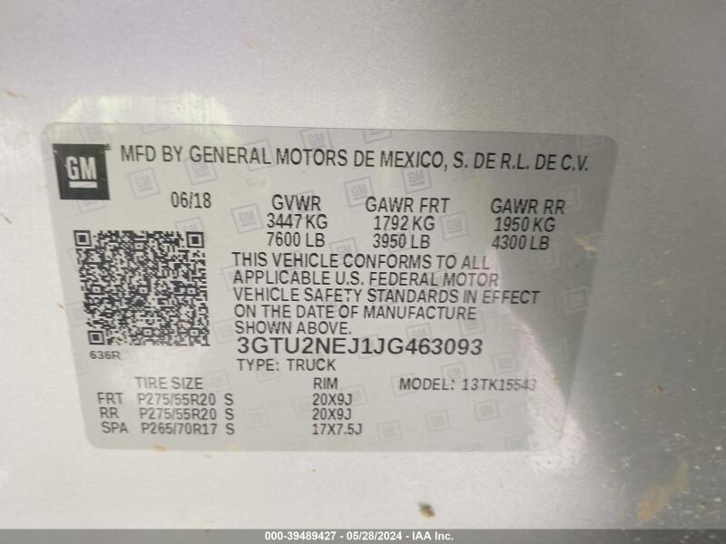 2018 GMC SIERRA 1500 SLT - 3GTU2NEJ1JG463093 | SeoVin.biz